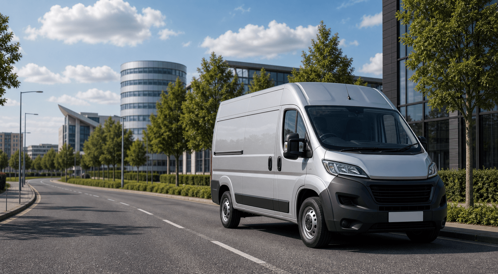 Modern self-drive rental van ready for loading in Milton Keynes