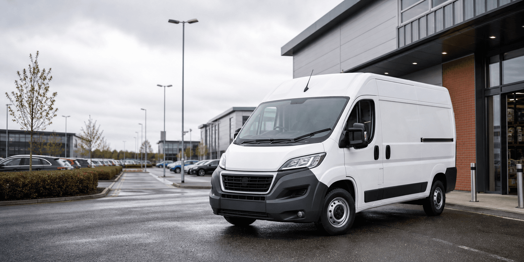 Modern self-drive rental van ready for loading in Milton Keynes